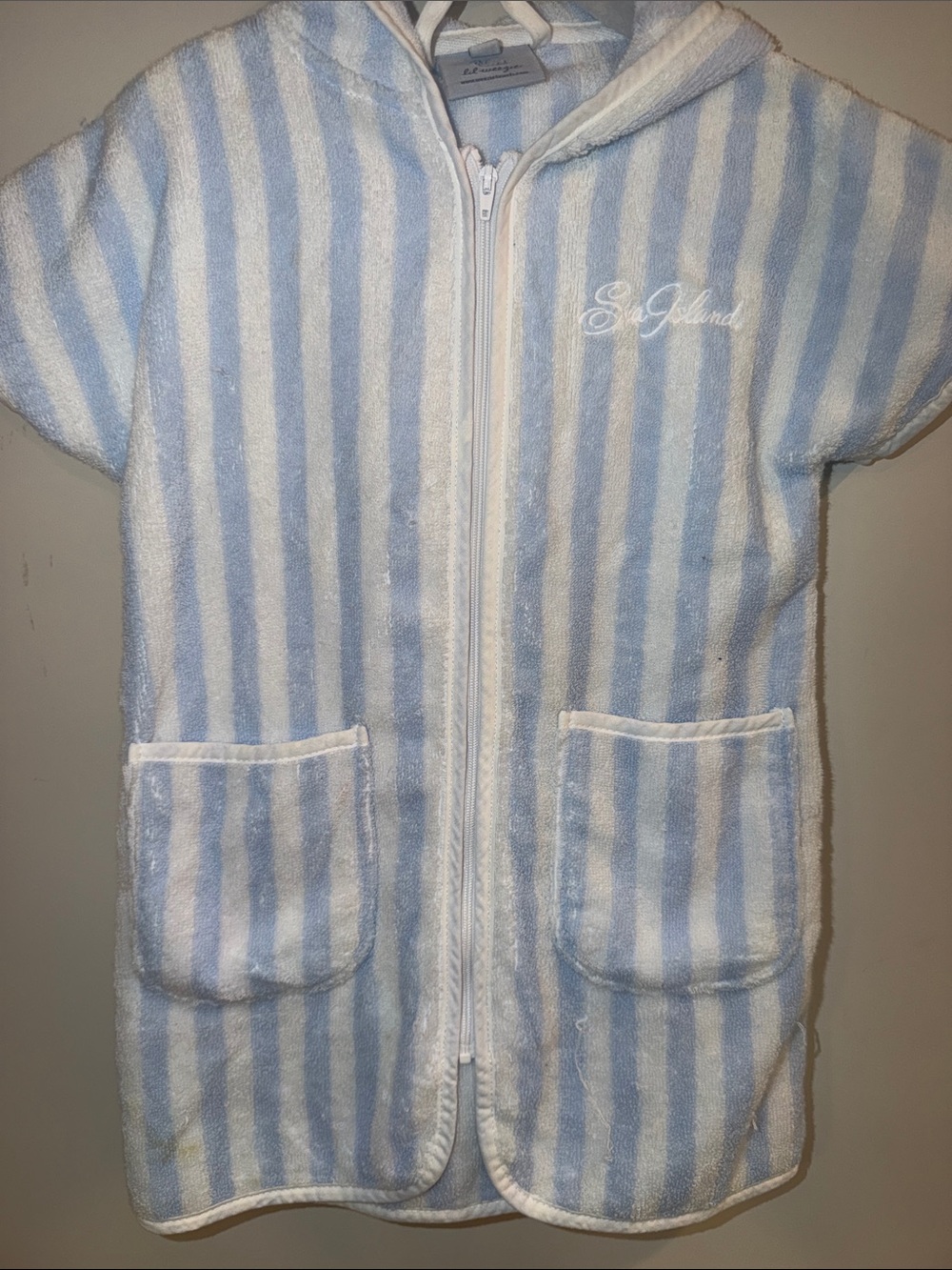 Kids Hooded Terry Swim Coverup in Light Blue & White Stripes